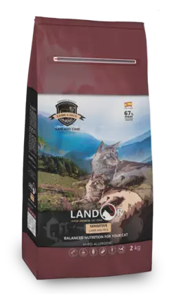 LANDOR Повнораціонний сухий корм для дорослих котів з чутливим травленням Ягня з рисом 2 кг