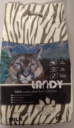 LANDY натуральный соевий наполнитель для кошачего туалета с молочным ароматом LANDY натуральный соевий наполнитель для кошачего туалета с молочным ароматом