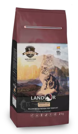LANDOR Повнораціонний сухий корм для котів, які живуть в приміщенні Качка з рисом 2 кг