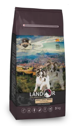 LANDOR Повнораціонний сухий корм для дорослих собак дрібних порід качка з рисом 3 кг
