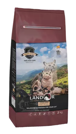 LANDOR Повнораціонний сухий корм для кішок з надмірною вагою і стерилізованих кролик з рисом 10 кг
