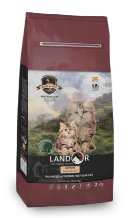 LANDOR Повнораціонний сухий корм для кошенят Качка з рисом 2 кг