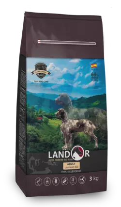 LANDOR Повнораціонний сухий корм для дорослих собак всіх пород Ягня з рисом 1 кг