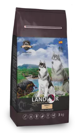 LANDOR Повнораціонний сухий корм для дорослих собак всіх порід риба з рисом 1 кг