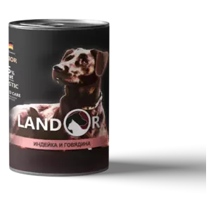 LANDOR Повноцінний збалансований вологий корм для цуценят всіх порід індичка з яловичиною 0,4 кг